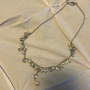Silver Rhinestone and Pearl Necklace